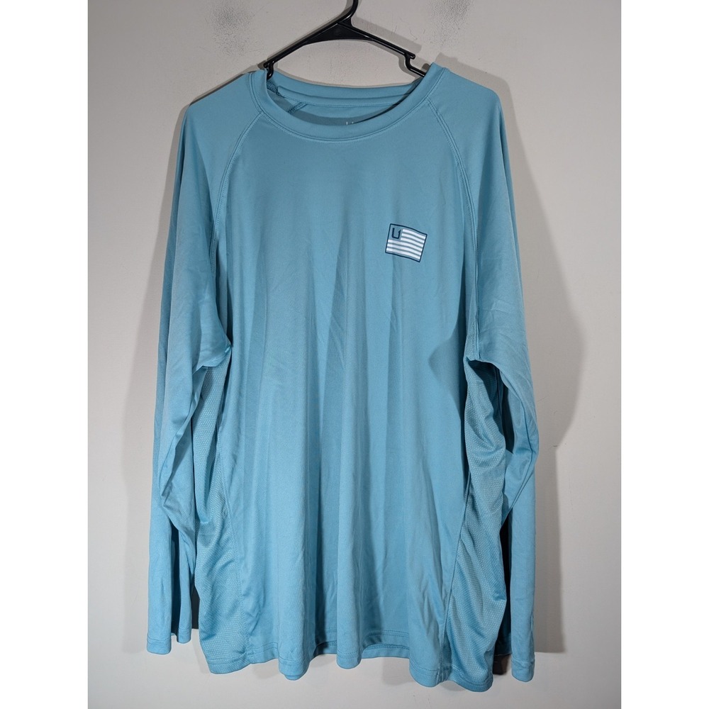 HUK Mens Blue Long Sleeve Crewneck Shirt Sz XXL Outdoor Fishing Performance